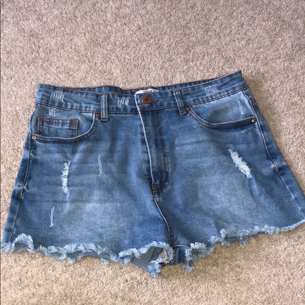 Medium wash denim shorts